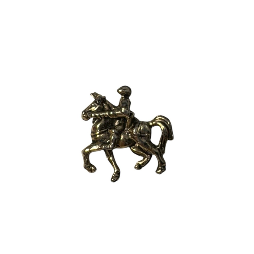 Vintage Silver Tone Detailed Armored Knight Mounted Steed Renaissance Brooch Pin